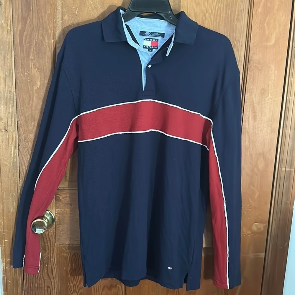 Tommy Hilifiger Men’s Vintage Blue Red and White Polo Shirt Size Medium